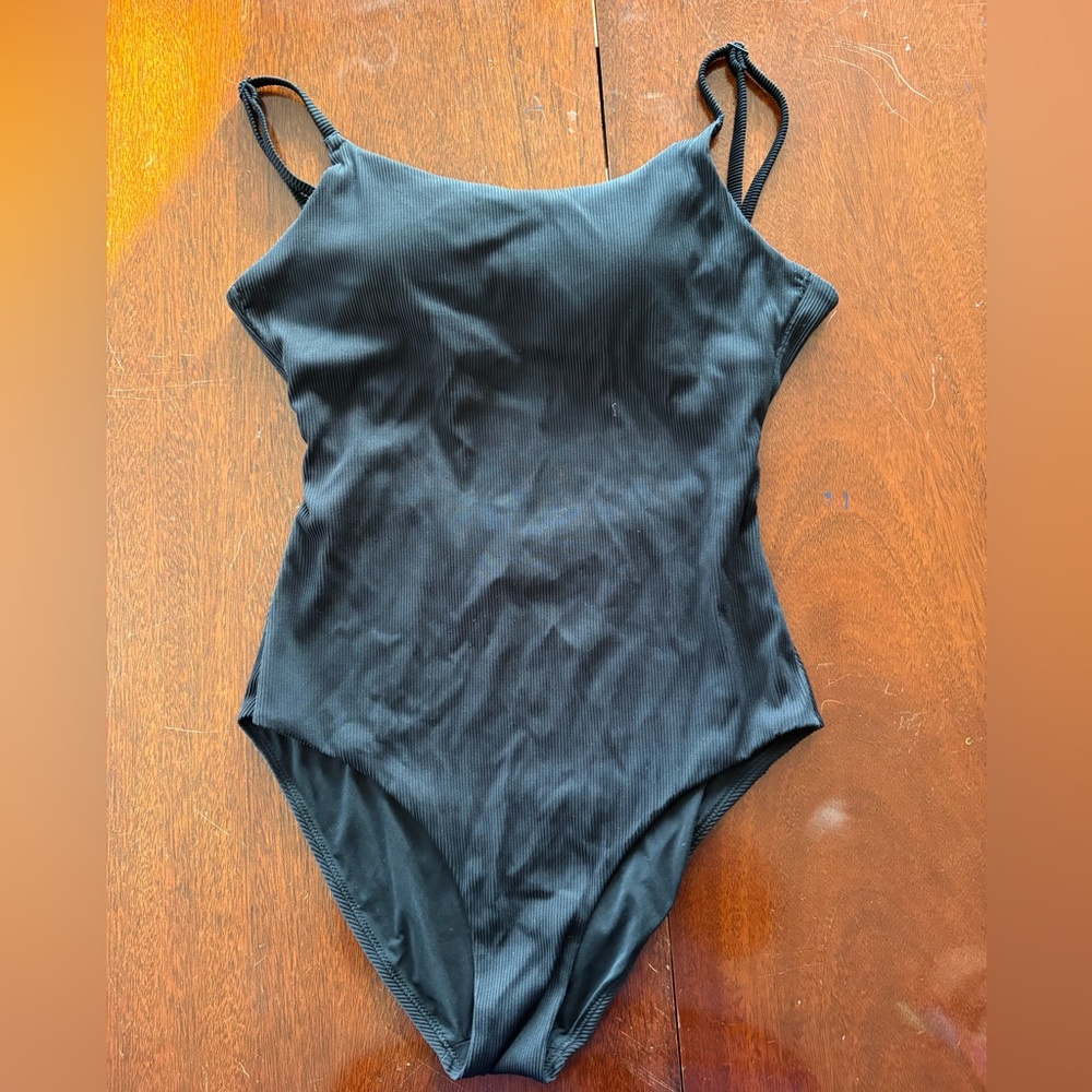 aerie Black Ribbed One-Piece Swimwear